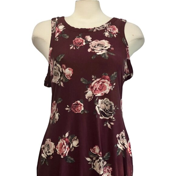 Rue 21 Floral Sheath Dress Sz Large Womens Burgundy Red Sleeveless - Picture 5 of 8